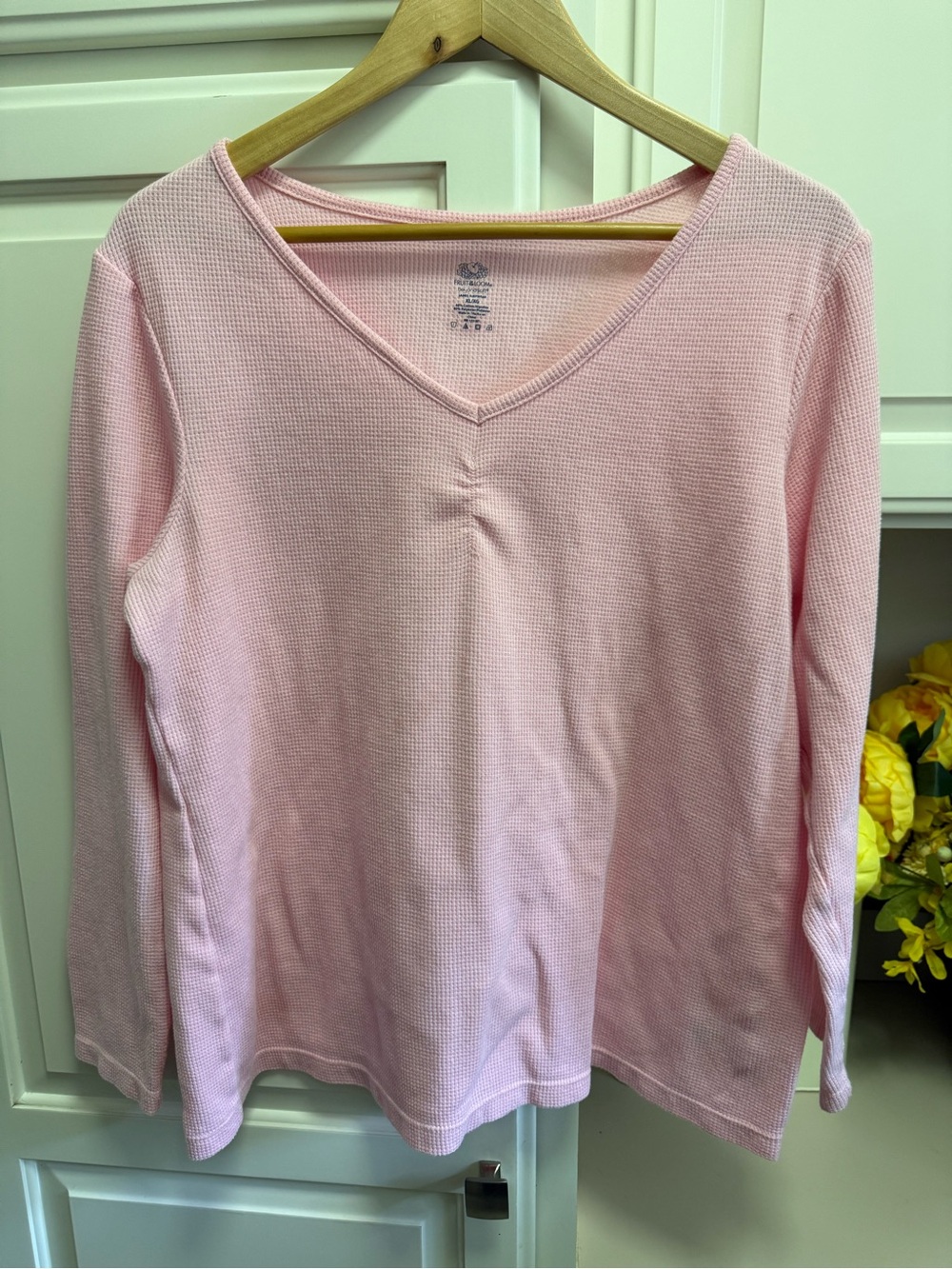 Fruit of the Loom Women's Long-Sleeve V-Neck Thermal Top - Pink